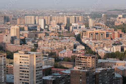 View of central part of Yerevan at sunrise, Armenia
