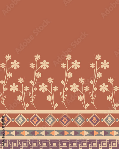 Vintage color background Flowers Ethnic pattern Seamless vector floral brown orange 