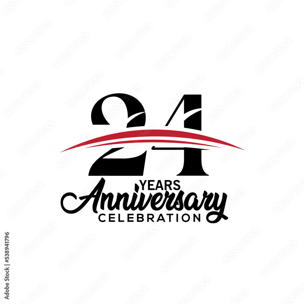 24th anniversary celebration design template for booklet with red and black colour , leaflet, magazine, brochure poster, web, invitation or greeting card. Vector illustration.
