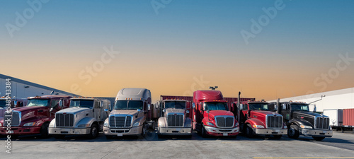 Lined up Semi truck heads o...