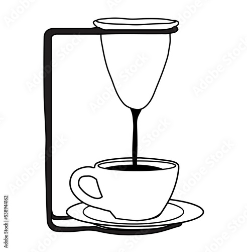  coffee percolator with white cup. vector icon with white background.