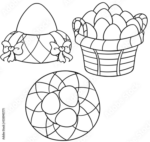 Monochrome Set of images, eggs in a basket, festive composition