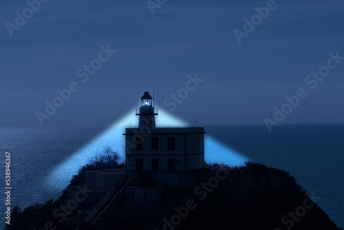 Lighthouse of Capo Miseno Napoli Campania Italy Europe in a fog night