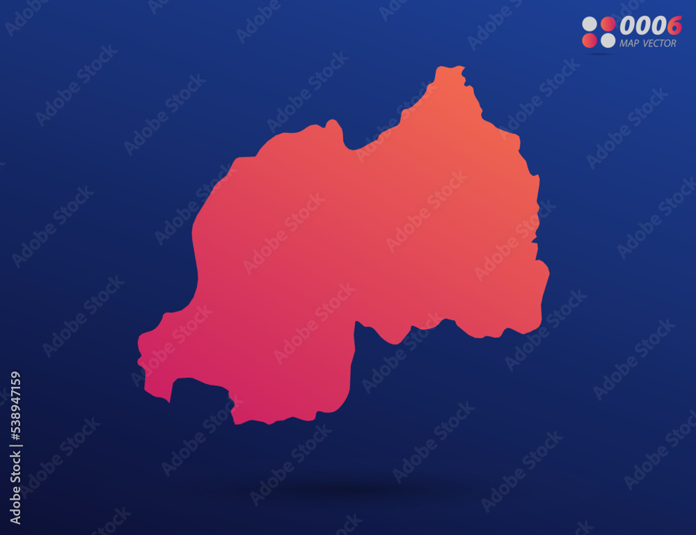 Fototapeta premium Vector bright orange gradient of Rwanda map on dark background. Organized in layers for easy editing.