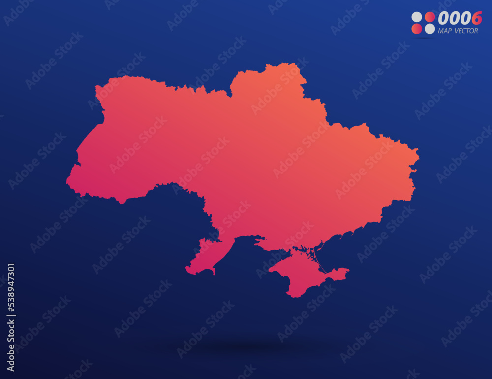 Vector bright orange gradient of Ukraine map on dark background. Organized in layers for easy editing. Vector bright orange gradient of Ukraine map on dark background. Organized in layers for easy editing.