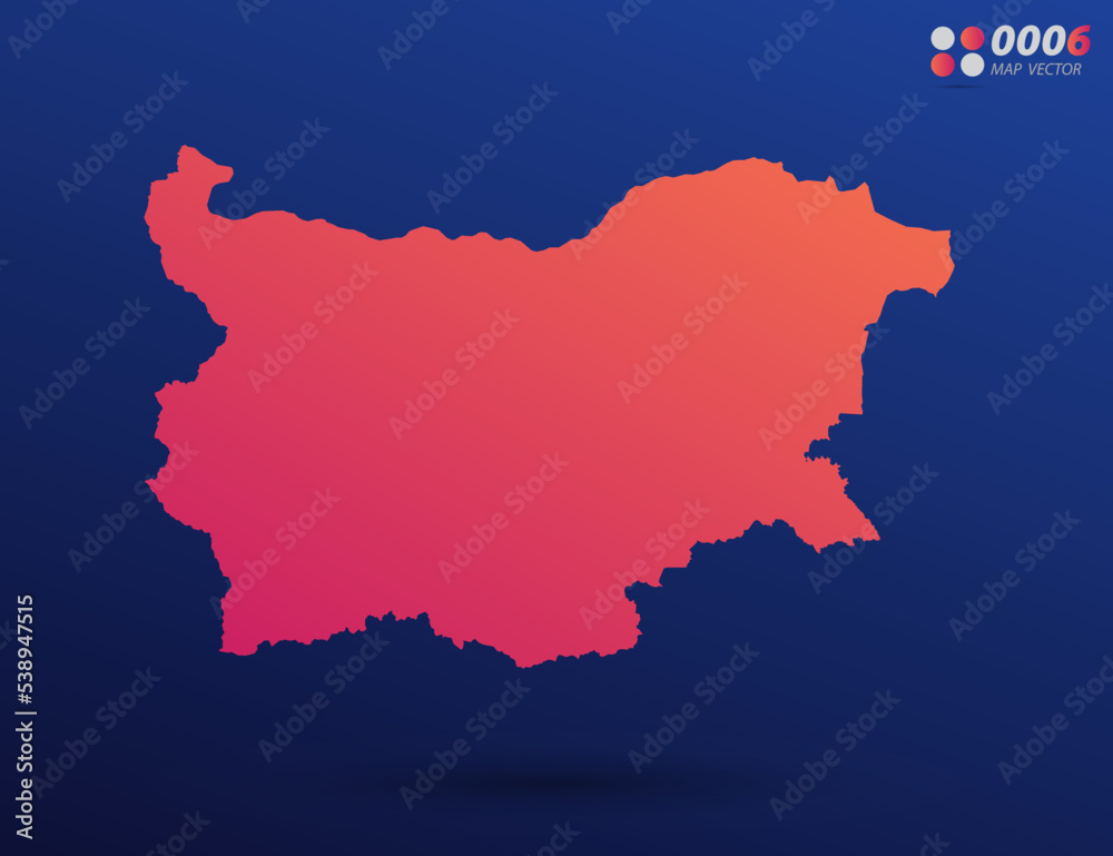 Vector bright orange gradient of Bulgaria map on dark background. Organized in layers for easy editing. Vector bright orange gradient of Bulgaria map on dark background. Organized in layers for easy editing.