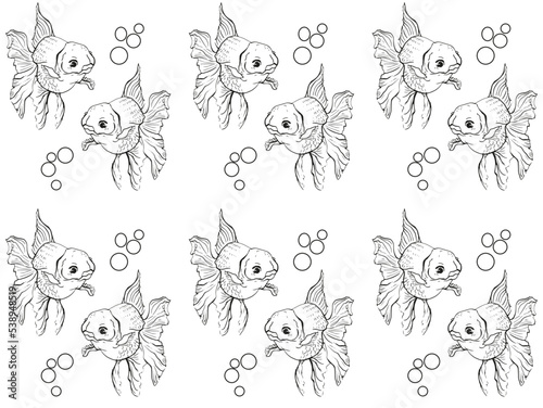 black and white fish and animal patterns. Lineart pattern. © Lady