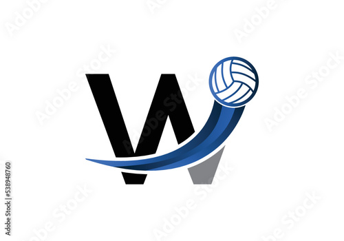 Letter W Volleyball Logo Design For Volleyball Club Symbol Vector Template. Volleyball Sign Template Design.