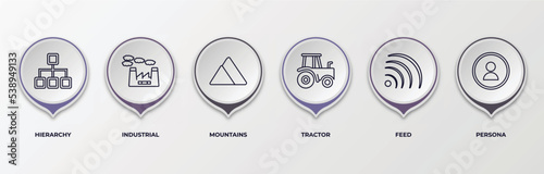 infographic template with outline icons. thin line icons such as hierarchy, industrial, mountains, tractor, feed, persona editable vector. can be used for web, mobile, info graph.
