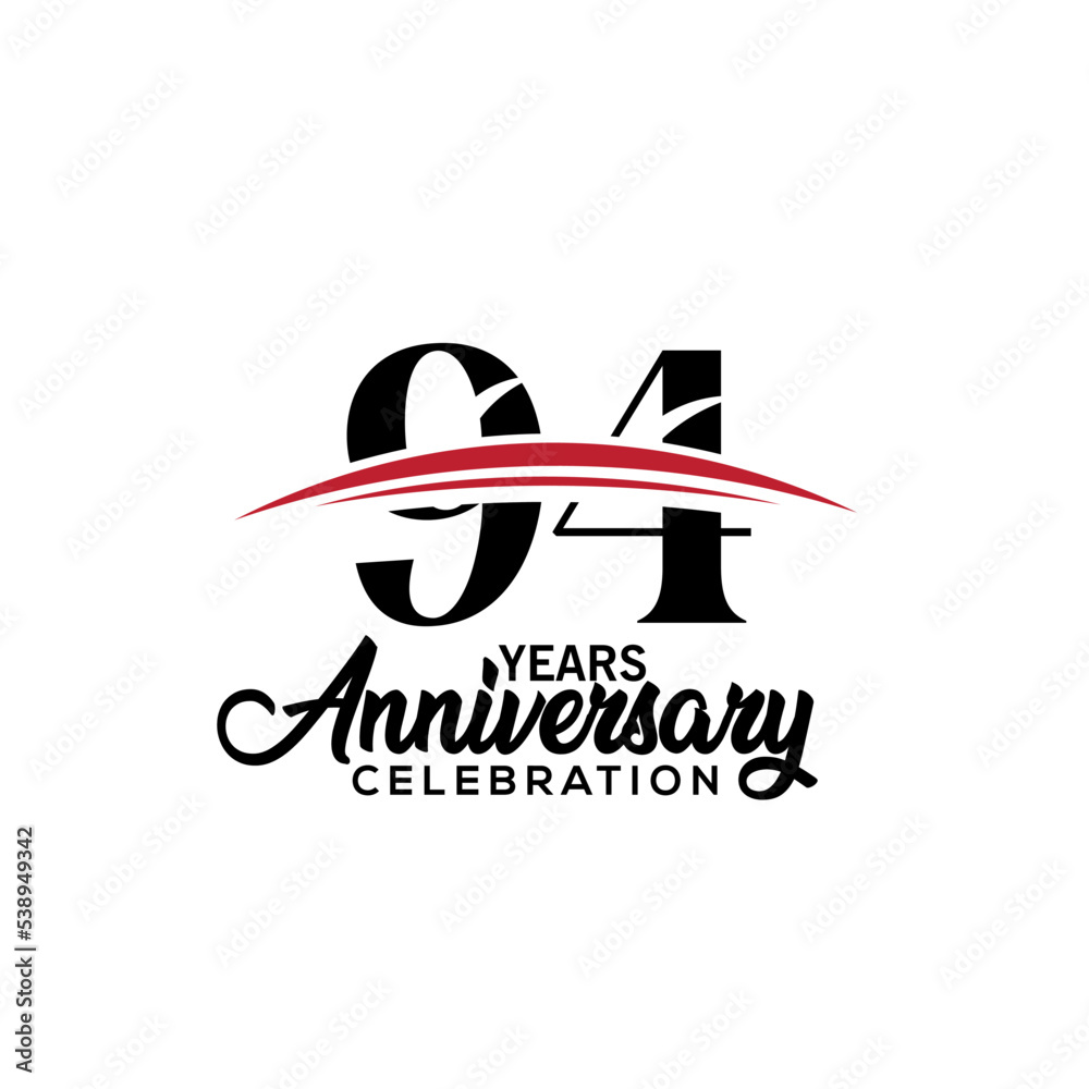 94th anniversary celebration design template for booklet with red and black colour , leaflet, magazine, brochure poster, web, invitation or greeting card. Vector illustration.
