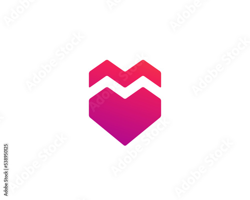 Letter M with heart and shield logo icon design template elements