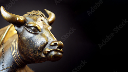 Illustration of copper ox sculpture, one of the Chinese zodiac signs.