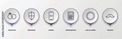 infographic template with outline icons. thin line icons such as tradition, defender, porno, bookkeeping, circle green, hipster editable vector. can be used for web, mobile, info graph.