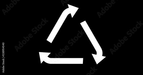 Title: The animated reveal of the white recycle icon with the alpha channel—looped animation