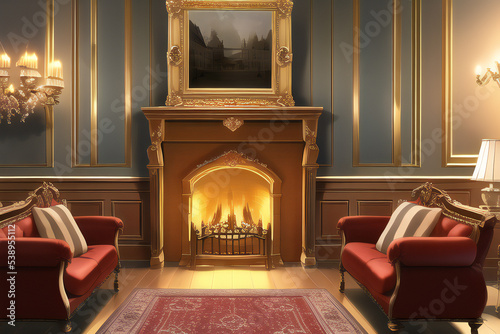 Luxury Manor Fireplace With Flames