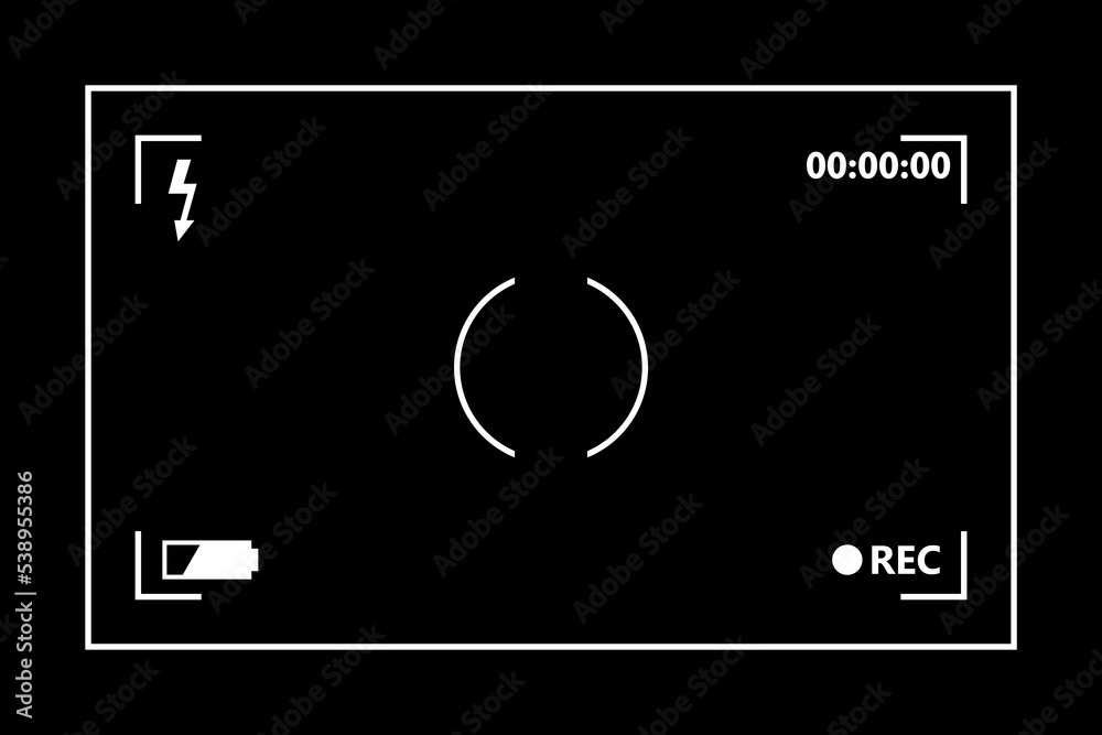 Video and photo camera viewfinder screen icon isolated on dark background