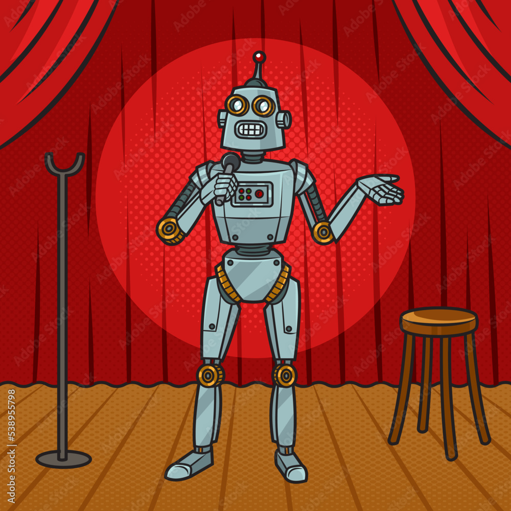 Stand up comedy comedian comic robot pinup pop art retro vector  illustration. Comic book style imitation. Stock-Vektorgrafik | Adobe Stock