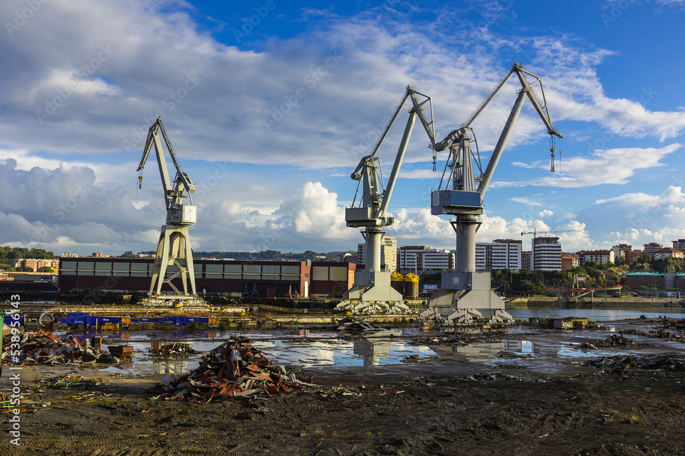 Cranes in the port of the city of Bilbao, Spain