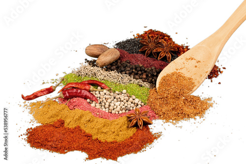 Fototapeta Naklejka Na Ścianę i Meble -  Various colorful spices and herbs isolated on white