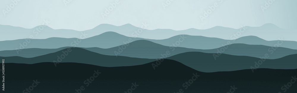 creative panoramic picture of hills in the clouds digital art texture or background illustration