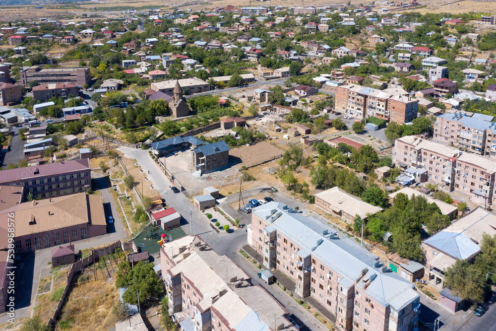 Fototapeta premium Aerial view of Ashtarak town on sunny summer day, Armenia.