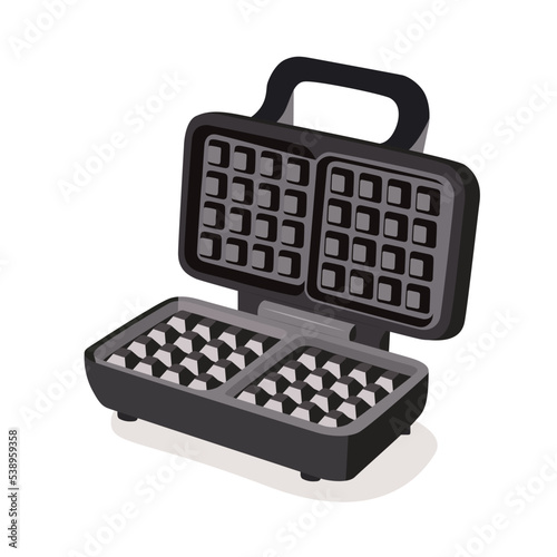Waffle iron opened device isolated on the white background. Vector illustration