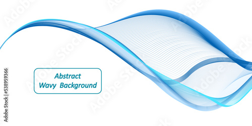 Blue wave swirl, teal sea water abstract swoosh for banner design background. Dynamic movement, abstract twirl lines, color flow. Vector illustration