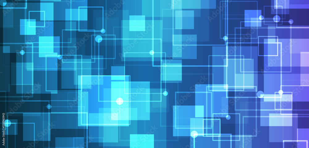 Abstract technology communication, vector illustration. Hi-tech computer digital technology concept. Wide Blue background with squares and various technological elements.
