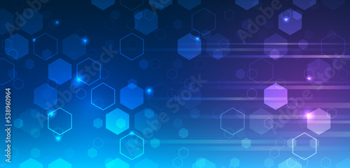 Geometric background with hexagonal and high-tech elements for presentation or banner. Medical, technology, or science design. Molecule structure abstract background. Modern technical background.