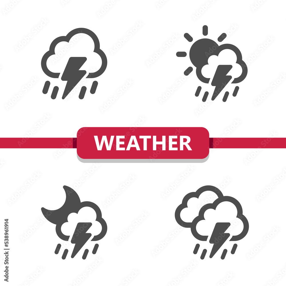 Weather Icons - Storm, Lightning Bolt, Rain, Raining, Cloud, Sun, Moon