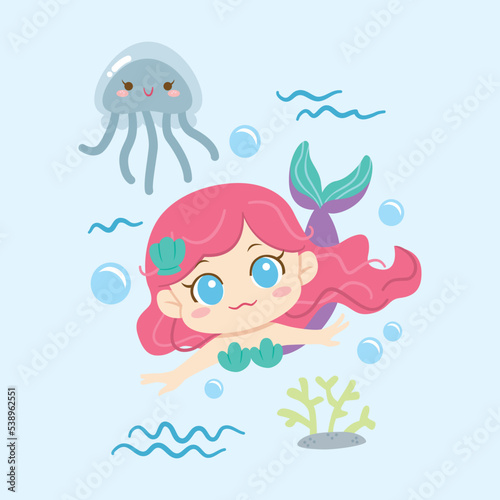kawaii cute cartoon mermaid princess character 