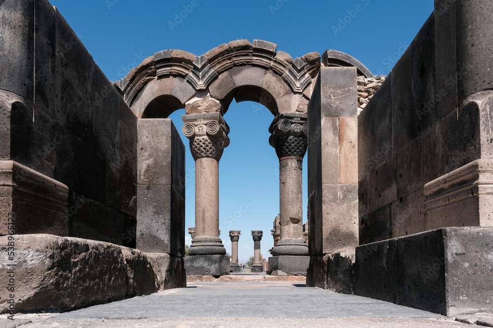 Remains of Zvartnots Cathedral is one of the UNESCO World Heritage Sites in the country. Vagharshapat, Armenia.