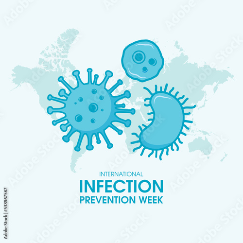 International Infection Prevention Week vector. Blue virus, cells and bacteria icon set vector. Every third week of October. Important day