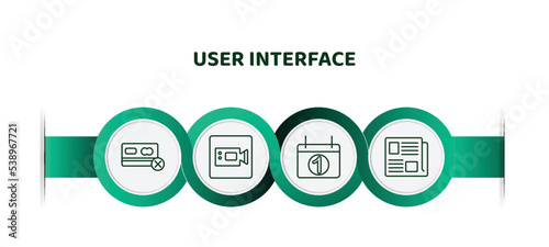 editable thin line icons with infographic template. infographic for user interface concept. included credit card crossed, facetime, first date, newspaper folded icons.