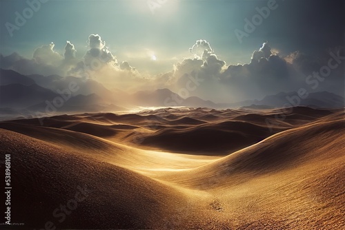 Sunny desert with clouds in the background