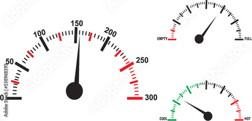 Digital Car Dashboard Speedometer, temperature gauge, fuel gauge, vector illustration, editable eps 10.