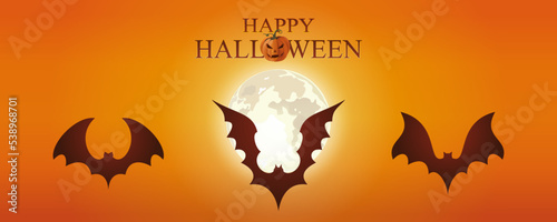 Bats flying against the background of the full moon. Black silhouettes of bats. Vector illustration