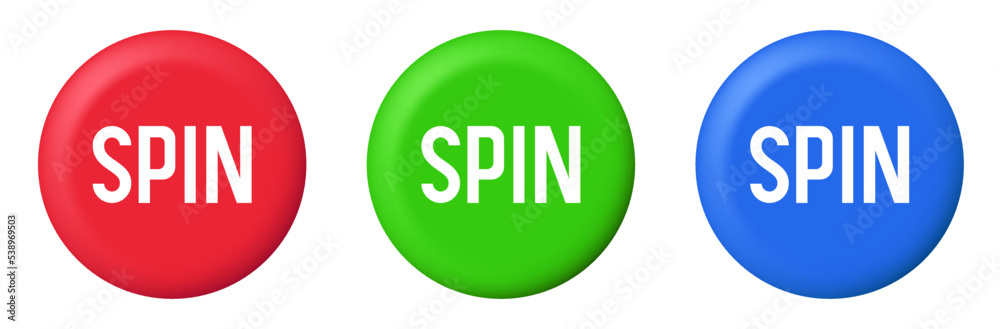 Spin button set. Claymorphism buttons for online casino. Vector clipart isolated on white background. Spin button set. Claymorphism buttons for online casino. Vector clipart isolated on white background.