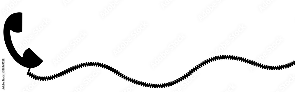 Telephone receiver with a cord. Phone handset with extension cord. Black  silhouette isolated on a white background. Vector clipart.  Stock-Vektorgrafik | Adobe Stock