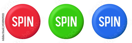 Spin button set. Claymorphism buttons for online casino. Vector clipart isolated on white background.