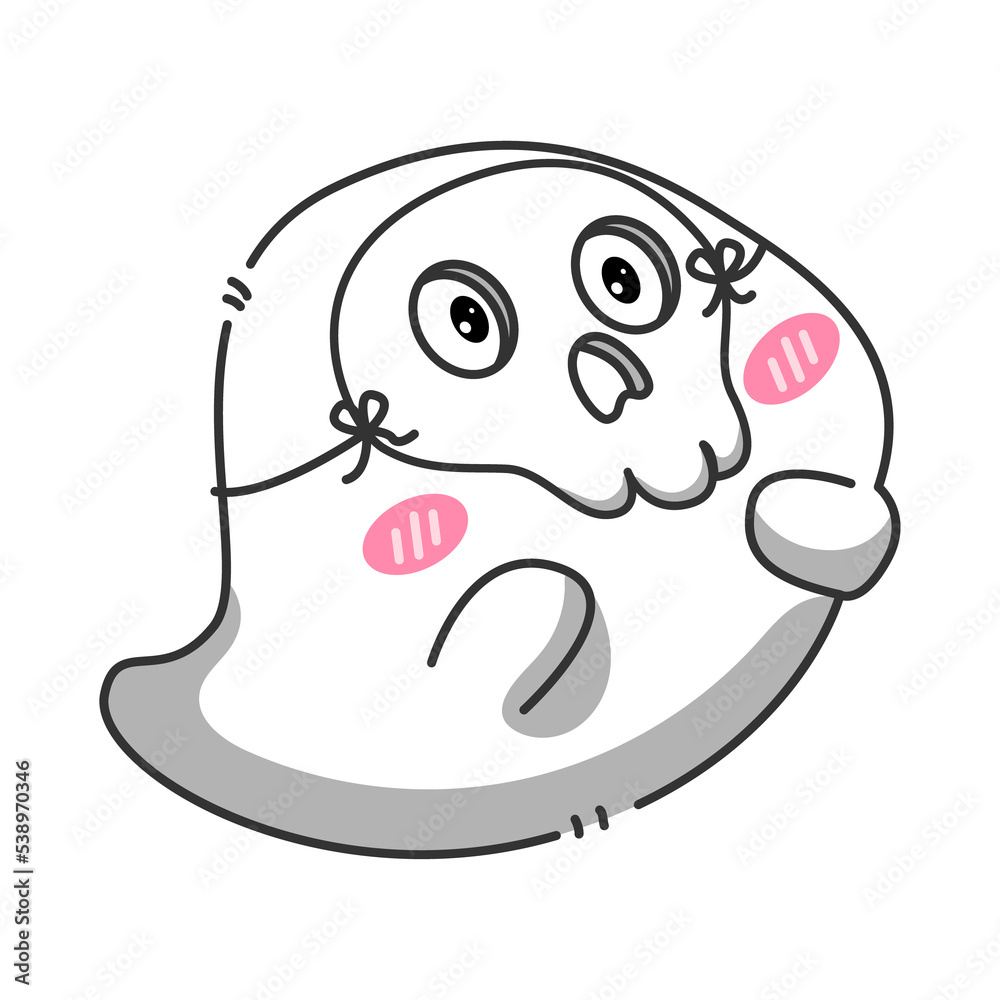 Obraz premium Little ghost wearing a skull mask. Cartoon art and illustration.