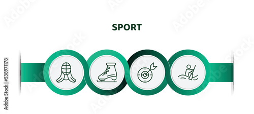 editable thin line icons with infographic template. infographic for sport concept. included kendo, figure skating, dart board, canoe sport icons.