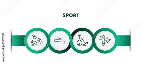 editable thin line icons with infographic template. infographic for sport concept. included sumo, snowmobile sport, unicycling hockey, kung fu icons.