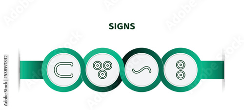 editable thin line icons with infographic template. infographic for signs concept. included is a sub of, therefore, is similar to, reason icons.