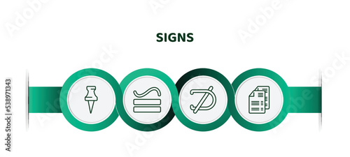 editable thin line icons with infographic template. infographic for signs concept. included pinned, is congruent to, is not a sub, document sheets icons.