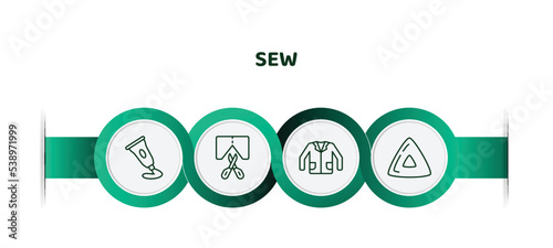editable thin line icons with infographic template. infographic for sew concept. included paint tube, cutting, jacket, chalk icons.