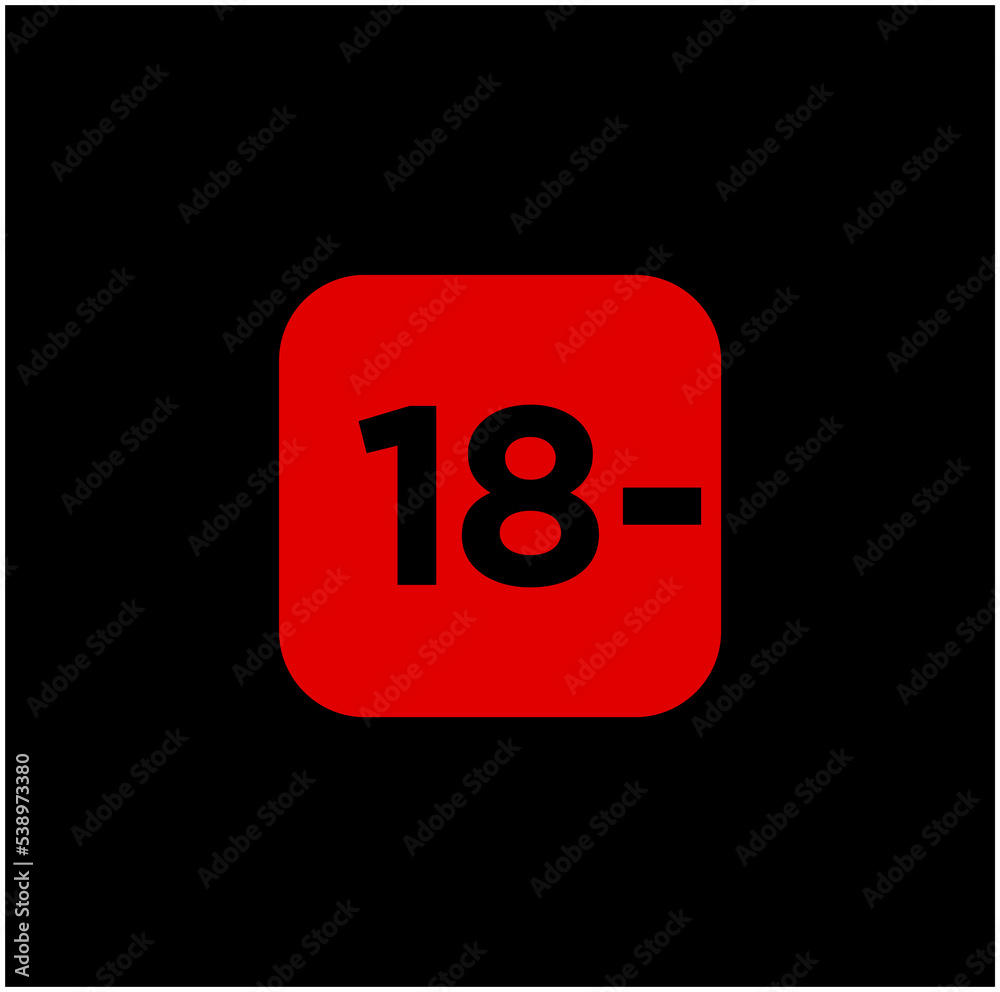 bellow 18 vector icon. 18 minus red icon. bellow 18 vector icon. 18 minus red icon.