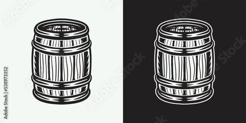 Vintage retro wine barrel. Can be used like emblem, logo, badge, label. mark, poster or print. Monochrome Graphic Art. Vector Illustration.