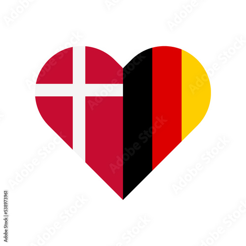 unity concept. heart shape icon of denmark and germany flags. vector illustration isolated on white background