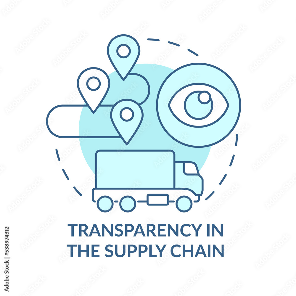 Transparency in supply chain turquoise concept icon. Logistics and tracking abstract idea thin line illustration. Isolated outline drawing